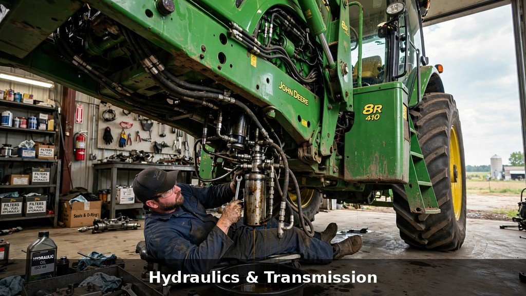Hydraulic and transmission service on a John Deere 8R Series tractor