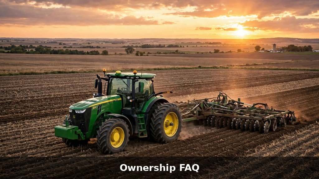 John Deere 8R tractor working a field at sunset
