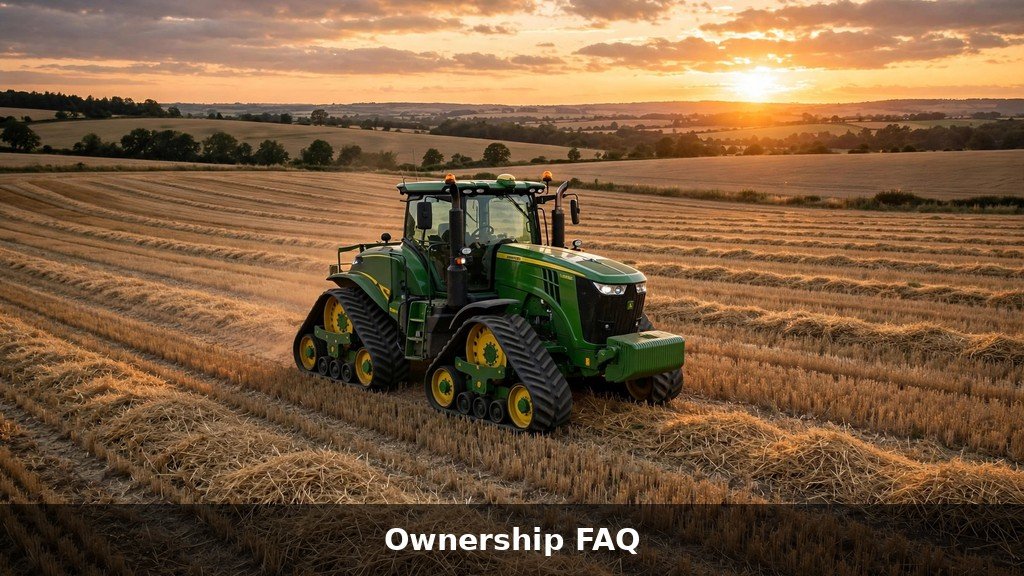 John Deere 8RX Series four-track tractor at sunset — ownership FAQ