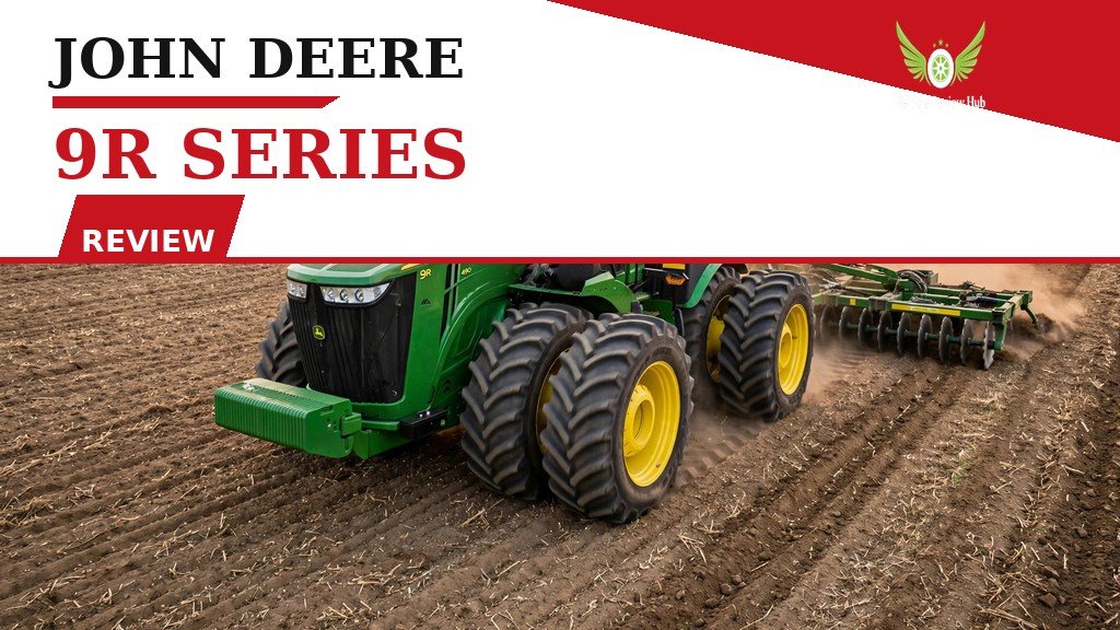 John Deere 9R Series Review featured banner showing the wheeled tractor in a field