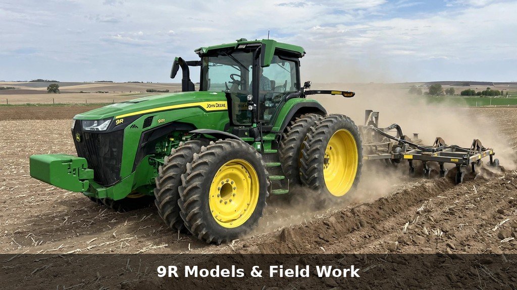 John Deere 9R Series tractor doing primary tillage in the field