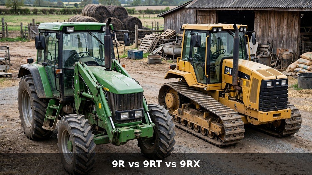 John Deere 9R wheeled tractor compared with tracked 9RT and 9RX models