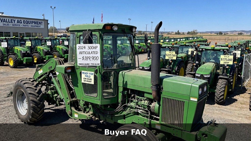 John Deere 9R Series tractors on a dealer lot
