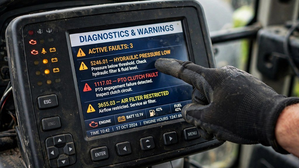 John Deere 9R Series common problems dashboard warning diagnostics