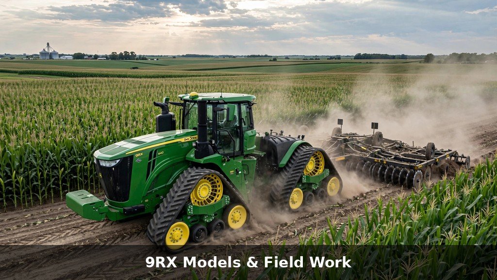 John Deere 9RX four-track tractor pulling a tillage implement across a field