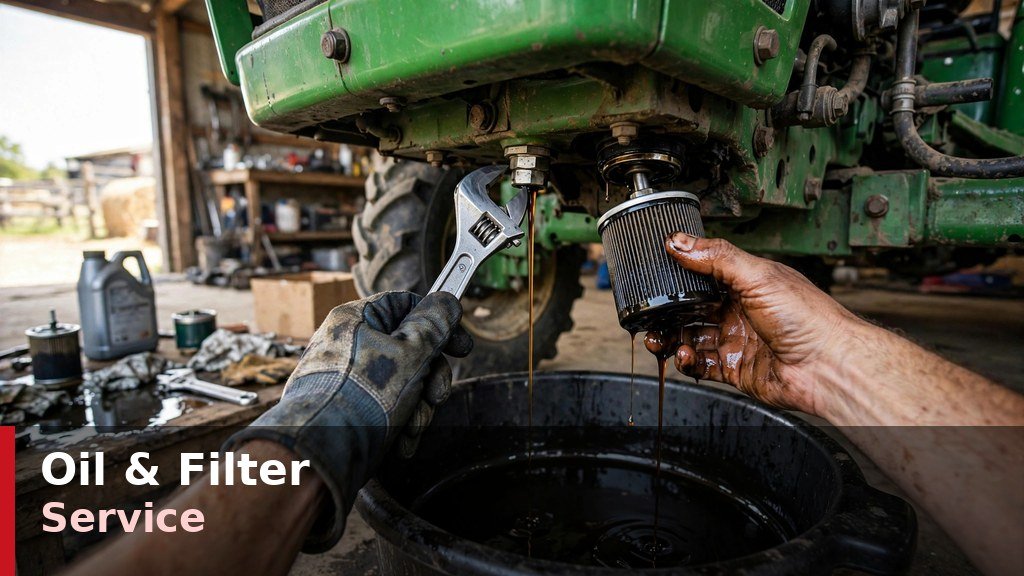 Changing engine oil and filter on a John Deere 2032R compact tractor