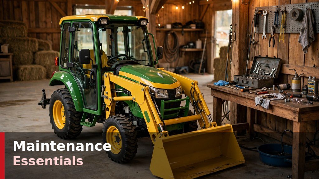 John Deere 2032R parked in a barn after scheduled maintenance