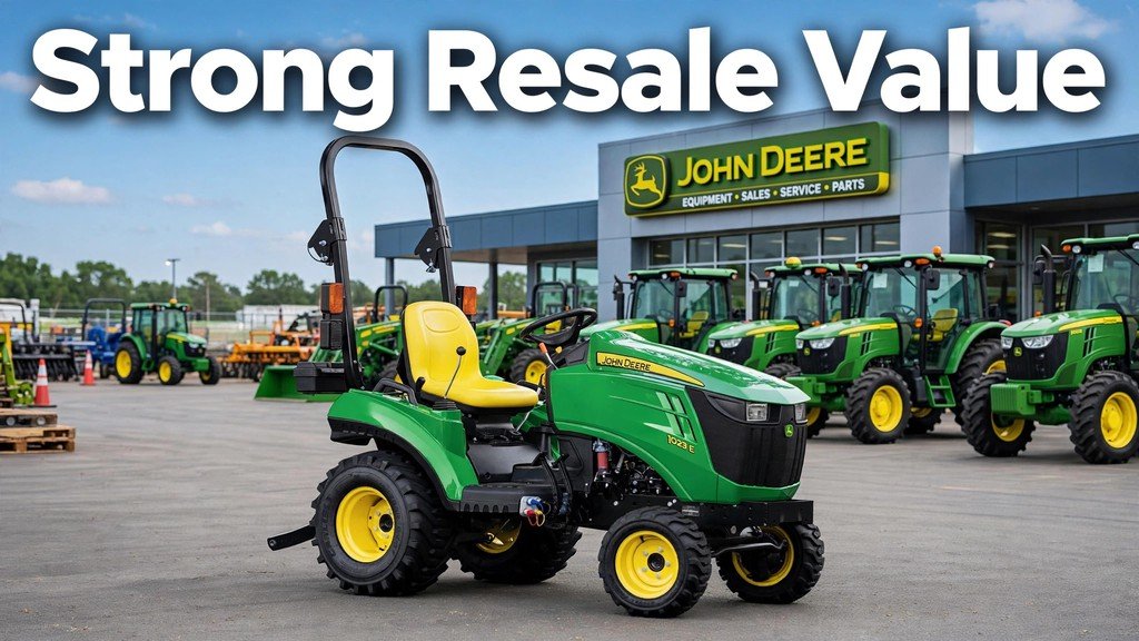 Clean John Deere 2032R on a dealership lot showing strong resale value
