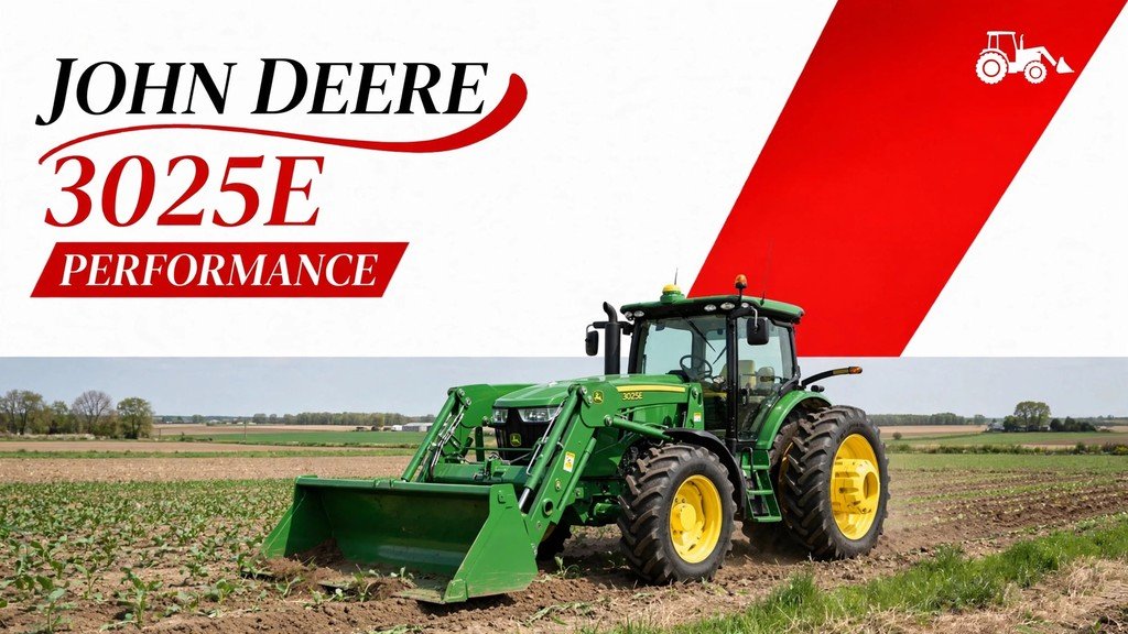 John Deere 3025E Performance featured banner with a green tractor