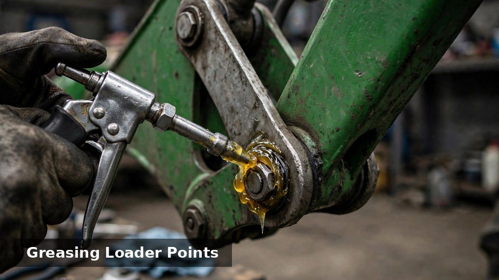 Greasing the loader pivot points on a John Deere 3025E