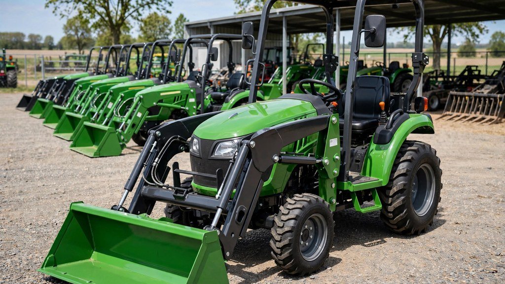 Clean John Deere 3025E compact tractor on a dealership lot showing strong resale value