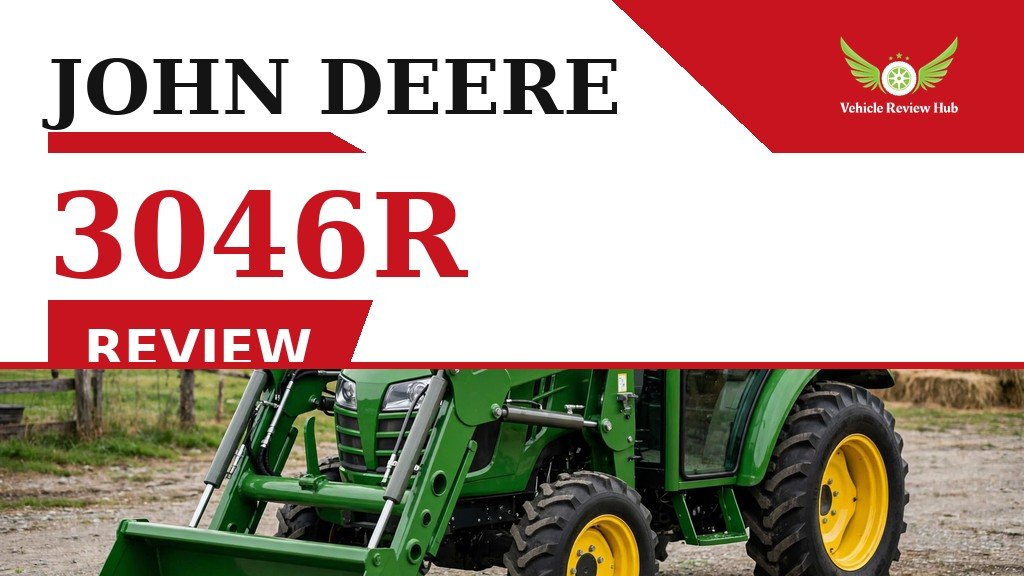 John Deere 3046R Review featured banner with a green tractor