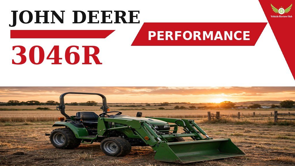 John Deere 3046R Performance featured banner with a green tractor