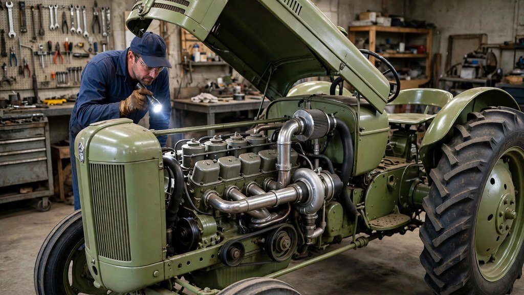 John Deere 4055 turbo diesel engine inspection in a workshop - Vehicle Review Hub