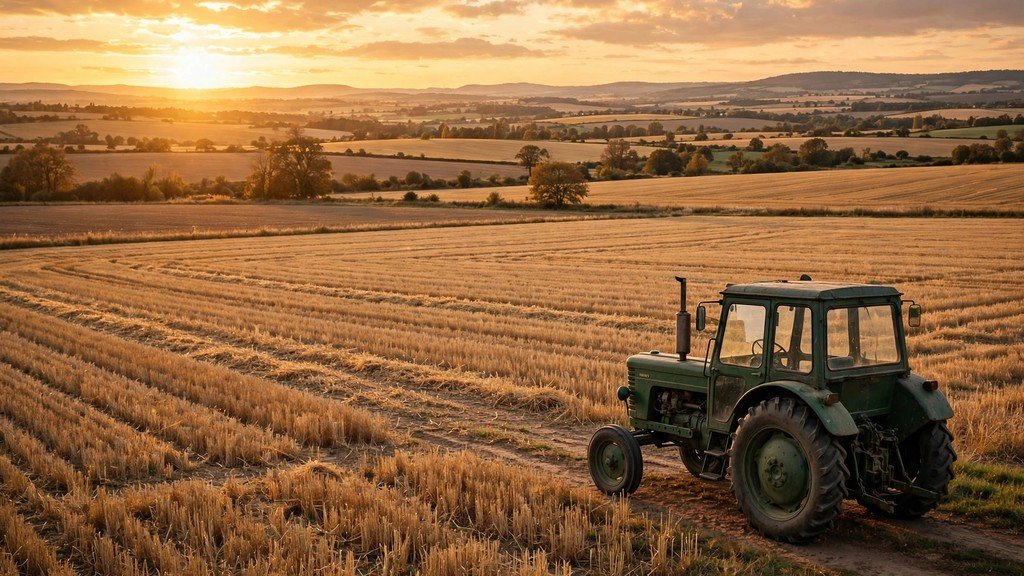 John Deere 4055 tractor in a field at sunset - Vehicle Review Hub