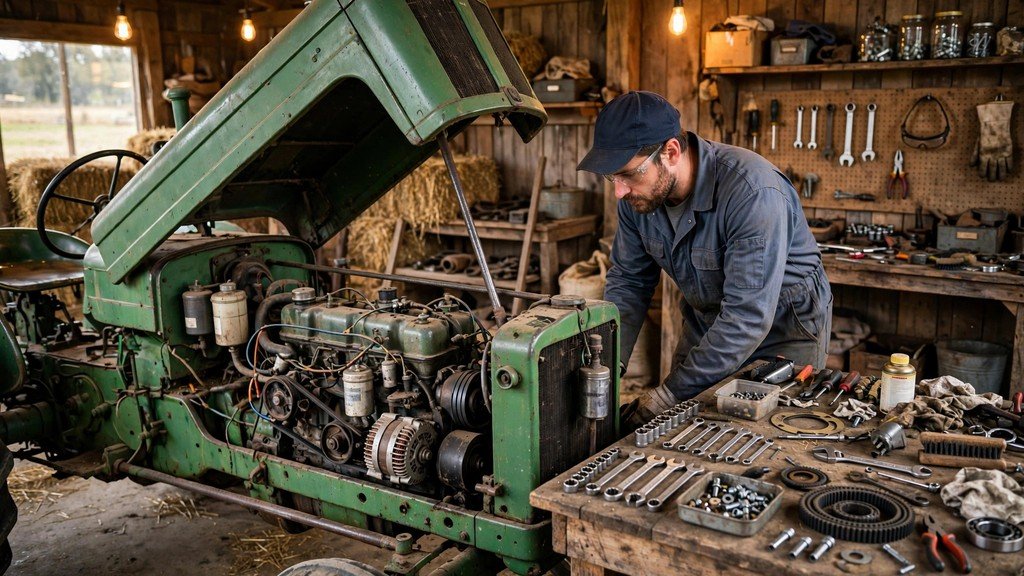 John Deere 4055 tractor engine service in a farm workshop - Vehicle Review Hub