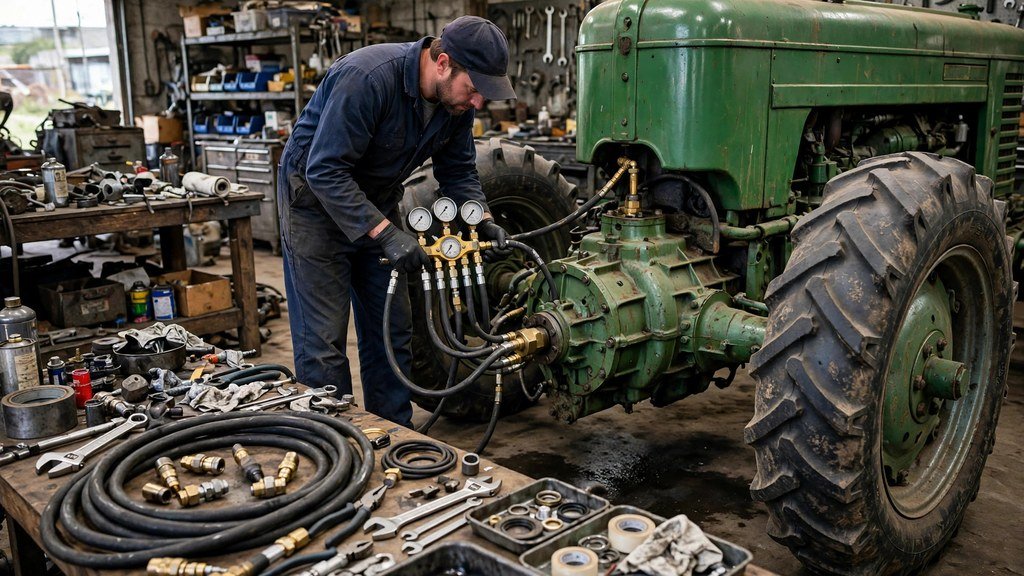 John Deere 4055 transmission hydraulic pressure testing with gauges - Vehicle Review Hub