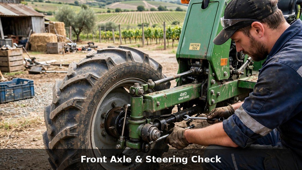 John Deere 5GV Series front axle steering inspection - Vehicle Review Hub