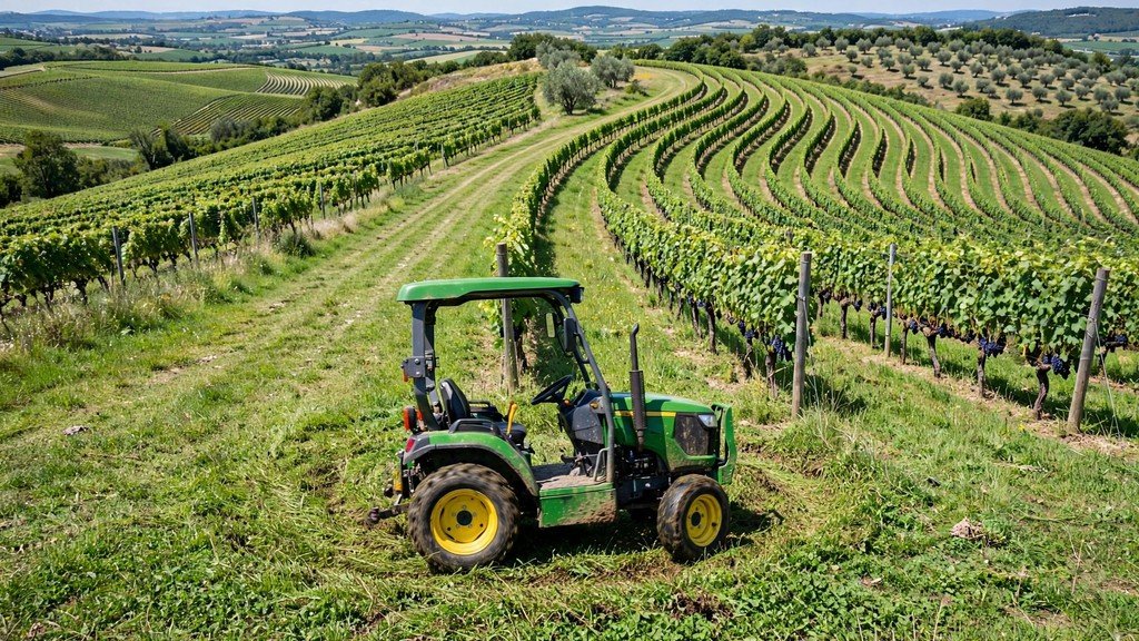 John Deere 5GV Series turning at the end of vineyard rows - Vehicle Review Hub