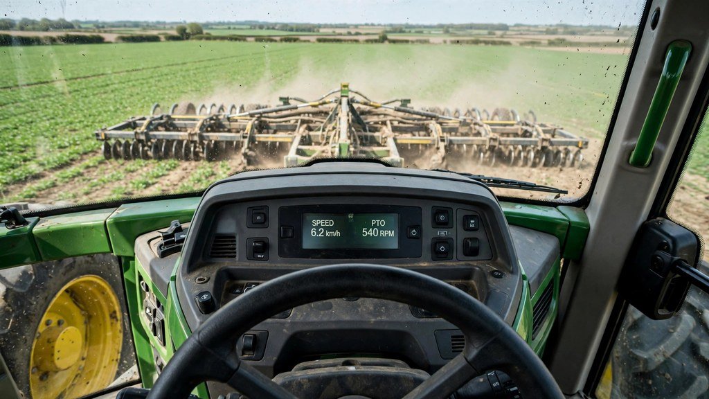 John Deere 6140M cab view with display and controls - Vehicle Review Hub