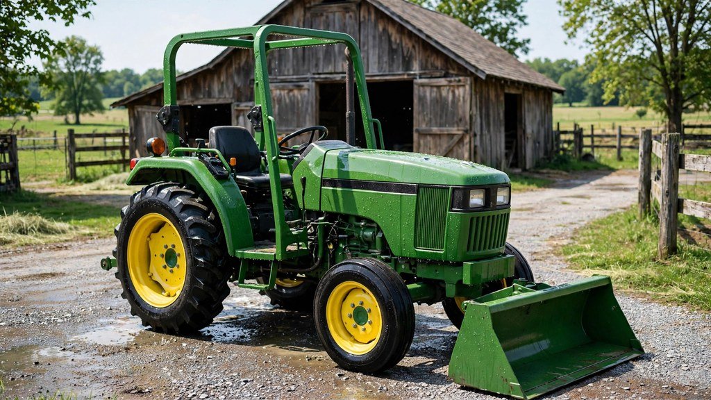 Clean John Deere 6400 utility tractor parked on a farm driveway for resale - Vehicle Review Hub