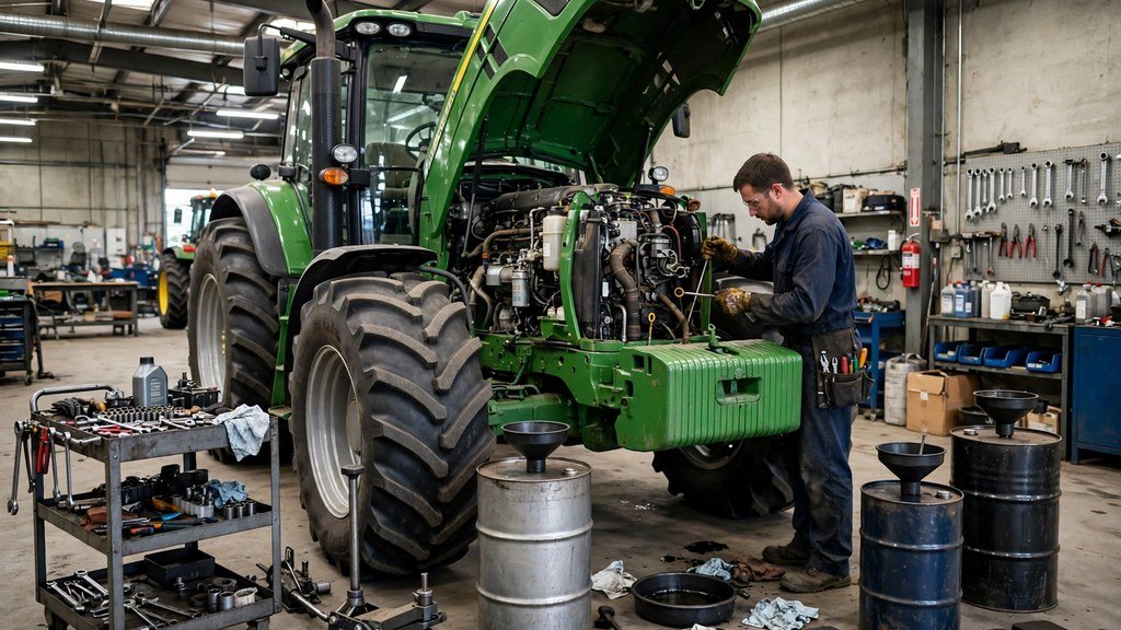John Deere Scraper-Special Tractors maintenance service in a workshop - Vehicle Review Hub