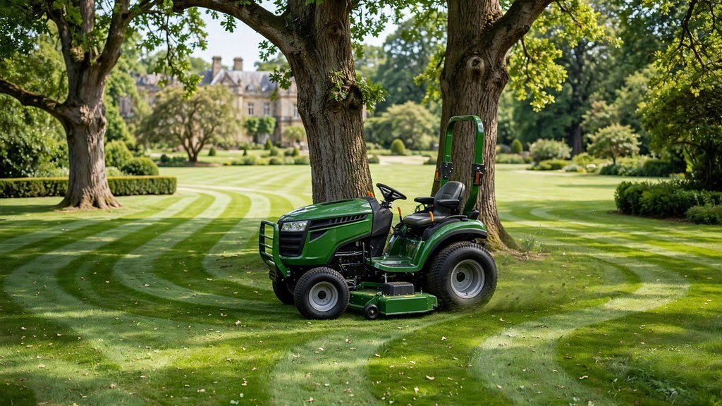 John Deere X700 Signature Series garden tractor turning tightly around trees on an estate lawn - Vehicle Review Hub