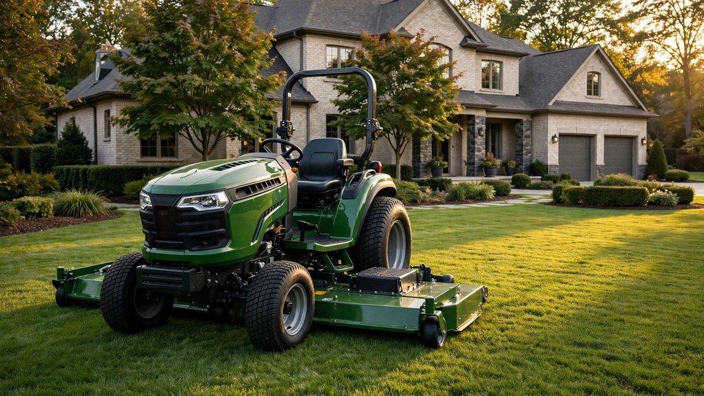 John Deere X700 Signature Series garden tractor on a manicured estate lawn - Vehicle Review Hub