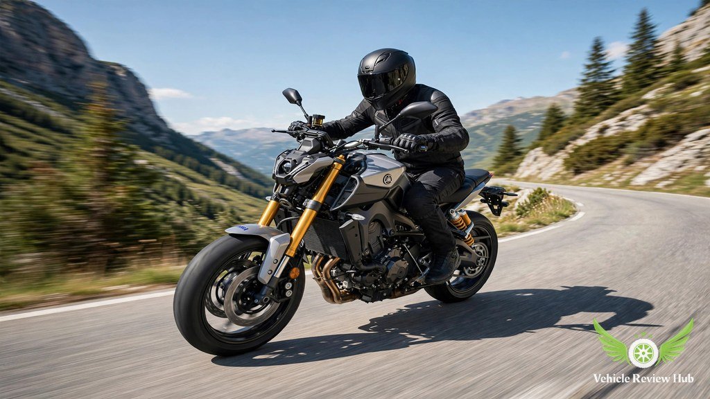 Yamaha MT-09 SP riding on a winding mountain road