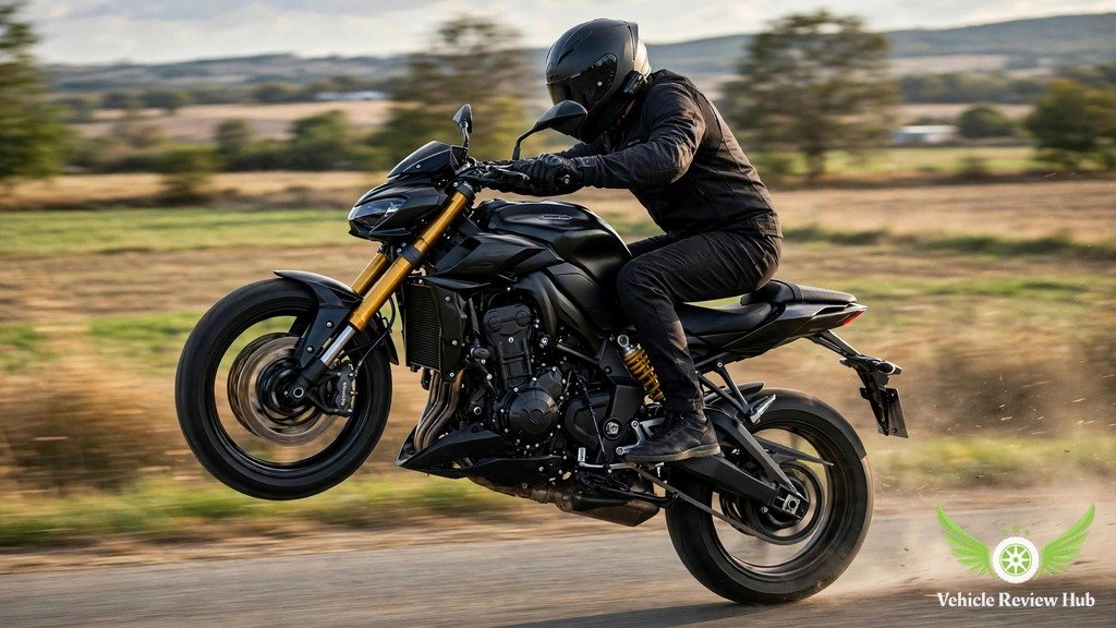 Yamaha MT-09 SP accelerating hard on an open rural road