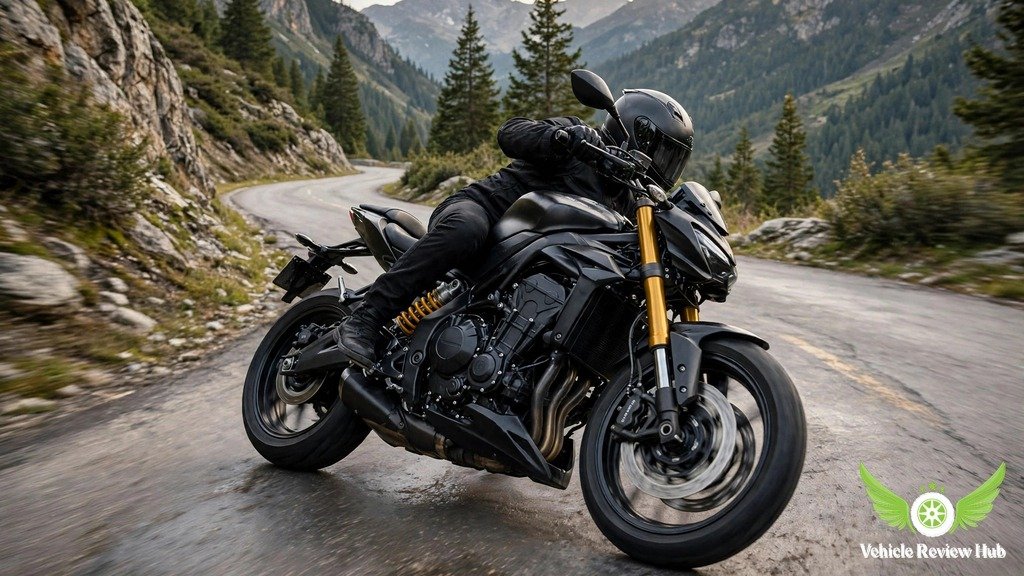 Yamaha MT-09 SP leaning into a corner on a mountain road