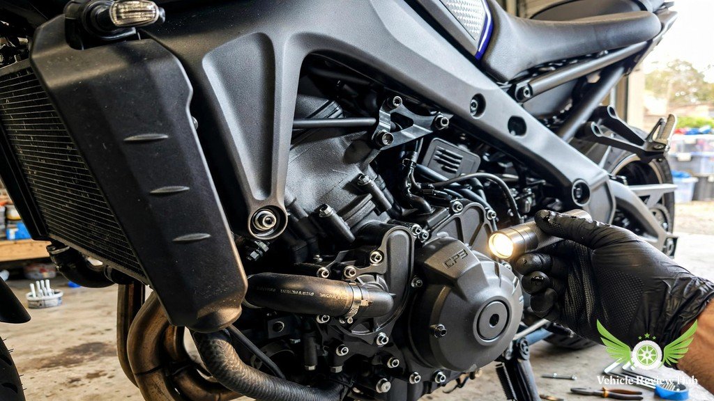 Yamaha MT-09 SP CP3 triple engine and radiator inspection