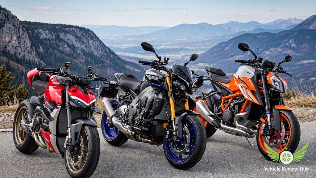 Yamaha MT-10 SP parked beside Aprilia Tuono and KTM Super Duke rivals