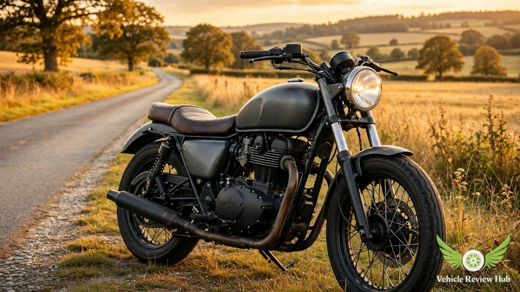 Dark gray Yamaha XSR700 retro naked motorcycle parked on a scenic country road